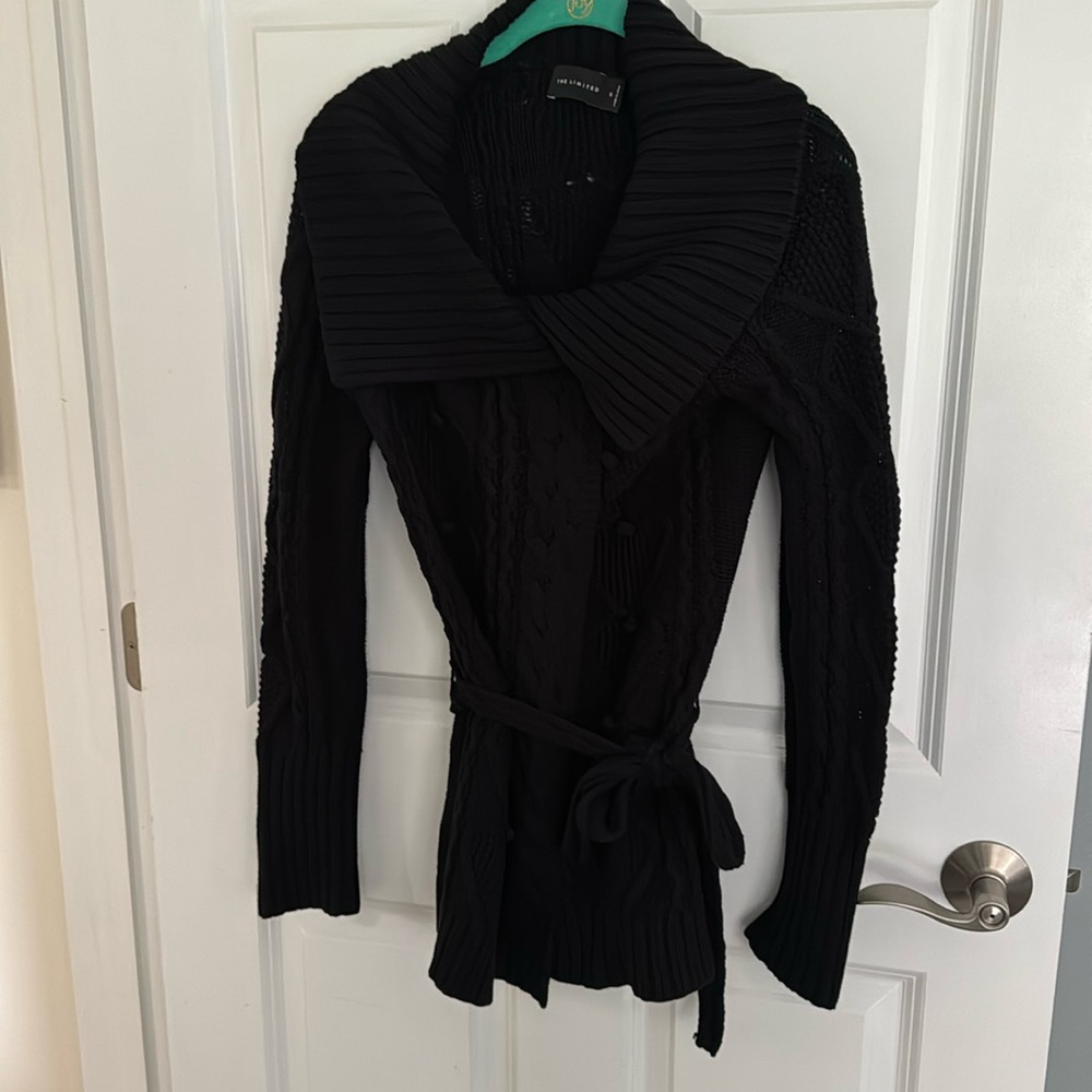 Black knit sweater with cowl neck